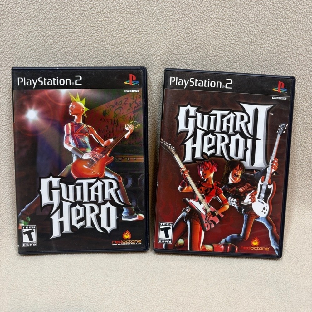 Guitar Hero 1 & 2 Bundle Sony PlayStation 2 PS2 Games with Manuals RedOctane